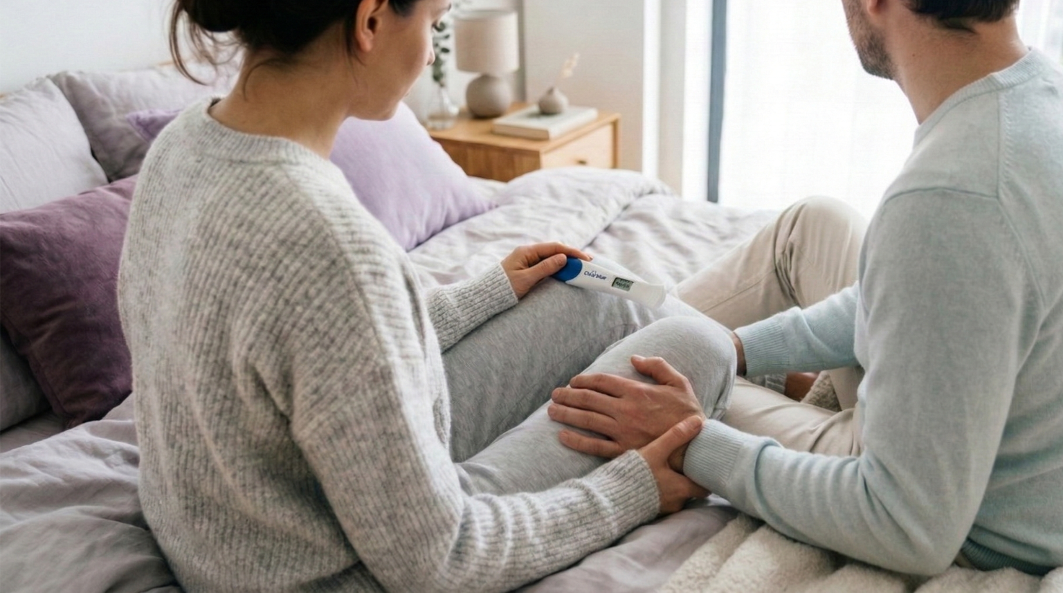 Para w domowym zaciszu wykonuje test ciążowy